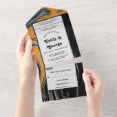 Minimal Boho Black Gold Abstrakte Hochzeit All In One Einladung (Abreißen)