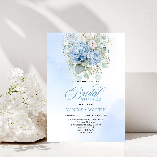 Minimal Boho Blue Floral Bridal Shower Invitation Einladung