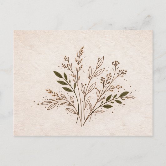 Minimal Boho Botanical Line Art Leaf Illustration Postkarte (Vorderseite)