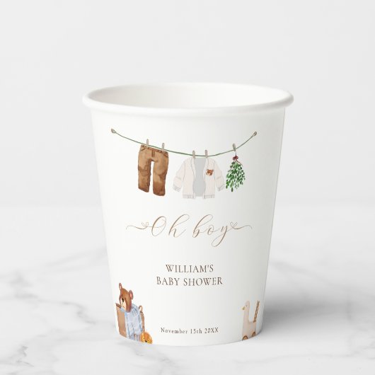 Minimal Boho Boy Clothes Kinderdusche Pappbecher (Rückseite)