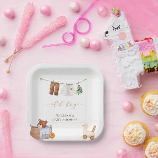 Minimal Boho Boy Clothes Kinderdusche Pappteller (Party)