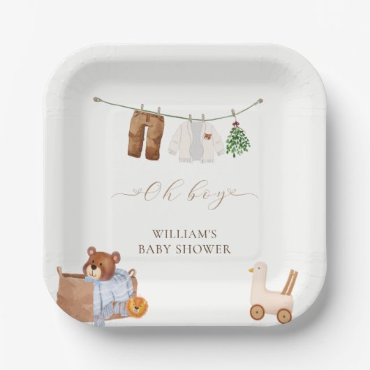 Minimal Boho Boy Clothes Kinderdusche Pappteller (Vorderseite)