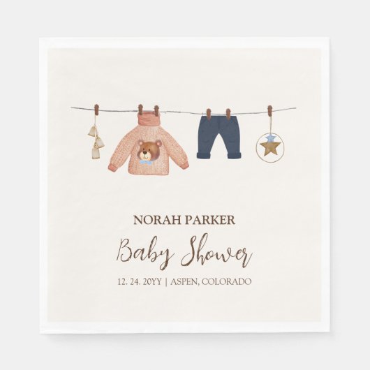 Minimal Boho Boy Winter Clothesline Babydusche Serviette (Vorderseite)