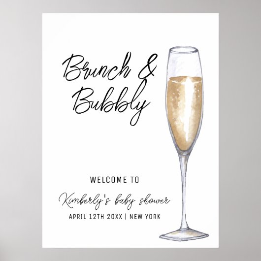 Minimal Boho Champagne Brunch Babydusche Willkomme Poster (Vorne)