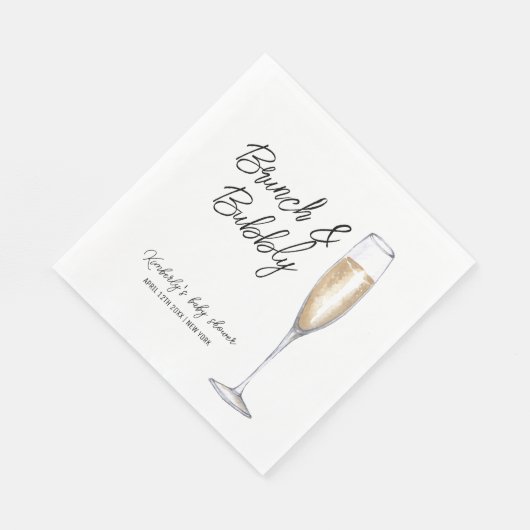 Minimal Boho Champagne Brunch Bubbly Baby Dusche Serviette (Ecke)