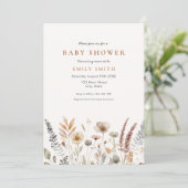 Minimal Boho Floral Baby Dusche Einladung (Stehend Vorderseite)