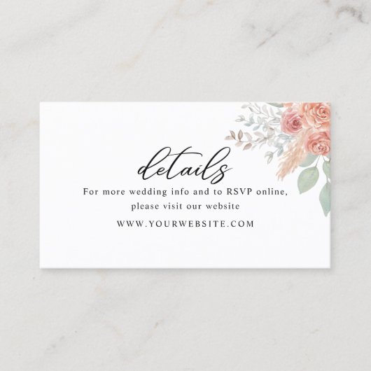 Minimal Boho Floral Wedding Details Karte (Vorderseite)