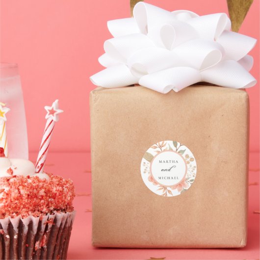 Minimal Boho Floral Wedding Runder Aufkleber (Party)