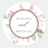 Minimal Boho Floral Wedding Runder Aufkleber (Vorderseite)