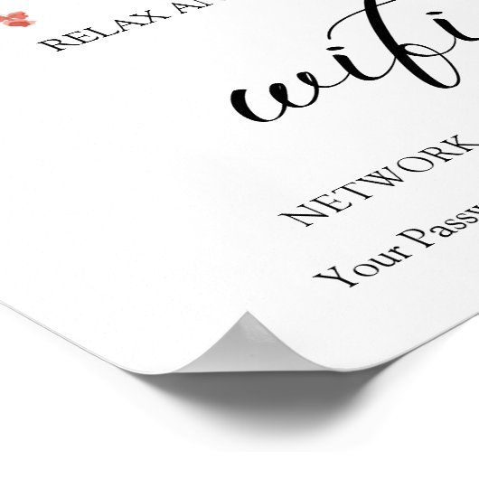 Minimal Boho Floral Wedding Wifi Poster (Ecke)