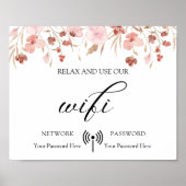 Minimal Boho Floral Wedding Wifi Poster (Vorne)