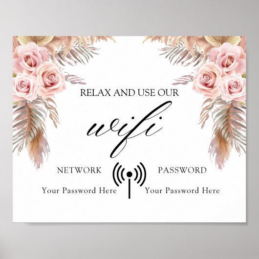 Minimal Boho Floral Wedding Wifi Poster (Vorne)