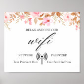 Minimal Boho Floral Wedding Wifi Poster (Vorne)