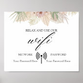 Minimal Boho Floral Wedding Wifi Poster (Vorne)
