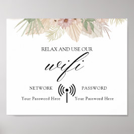 Minimal Boho Floral Wedding Wifi Poster