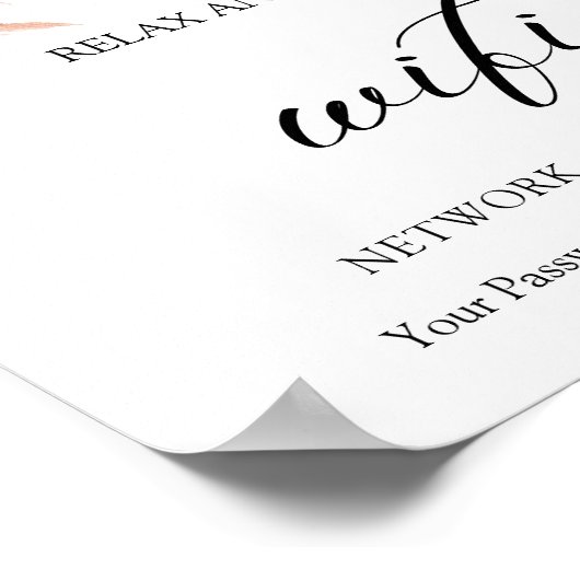 Minimal Boho Floral Wedding Wifi Poster (Ecke)