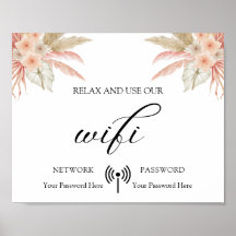 Minimal Boho Floral Wedding Wifi Poster