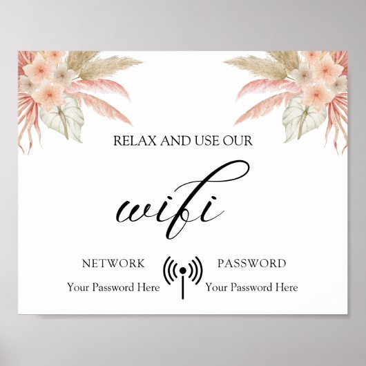 Minimal Boho Floral Wedding Wifi Poster (Vorne)