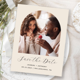 Minimal Boho Foto Arch Beige Ren Save the Date Postkarte