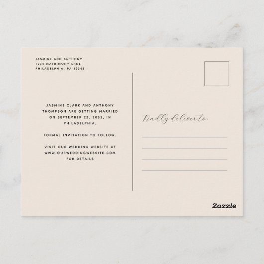 Minimal Boho Foto Arch Beige Ren Save the Date Postkarte (Rückseite)