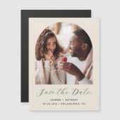 Minimal Boho Foto Arch Beige Save the Date Magneteinladung (Vorne/Hinten)