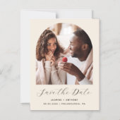 Minimal Boho Foto Arch Beige Save the Date Magneteinladung (Vorderseite)