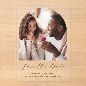 Minimal Boho Foto Arch Black Script Save the Date Acryleinladungen (Vorderseite)