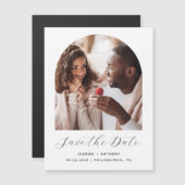 Minimal Boho Foto Arch Save the Date Schwarz-weiß Magneteinladung (Vorne/Hinten)