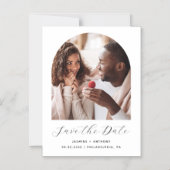 Minimal Boho Foto Arch Save the Date Schwarz-weiß Magneteinladung (Vorderseite)