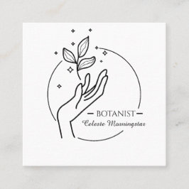 Minimal Boho Hand & Blätter Botanist Logo Quadratische Visitenkarte