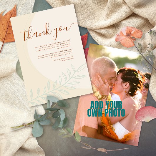 Minimal Boho Herbsttone Hochzeit Dankeskarte