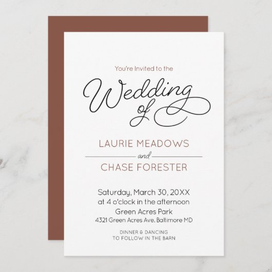 Minimal Boho Hochzeitseinladung Einladung (Vorne/Hinten)