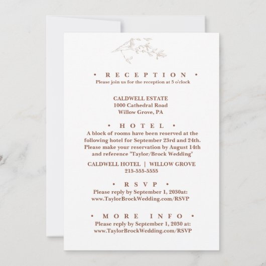 Minimal Boho Leaf Einladung zur Hochzeit (Rückseite)