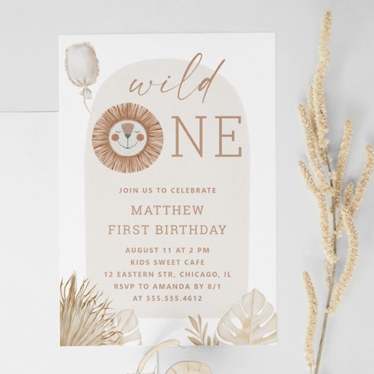Minimal Boho Lion | Wild One 1. Geburtstag Party Einladung