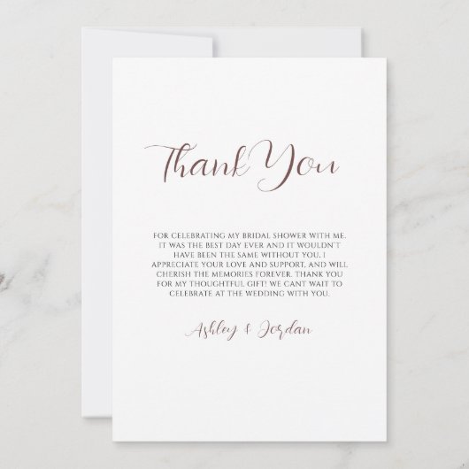 Minimal Boho Neutral Brautparty Danke Karte (Rückseite)