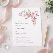 Minimal Boho Pink Wildflowers Engagement Party Einladung
