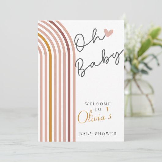 Minimal Boho Rainbow Baby Duschzeichen Einladung (Stehend Vorderseite)