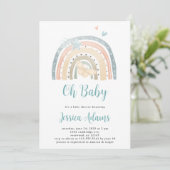 Minimal Boho Rainbow Oh Baby Shower Einladung (Stehend Vorderseite)