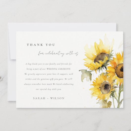 Minimal Boho Rustic Sonnenblume Wasserfarbenprägun Dankeskarte (Vorderseite)