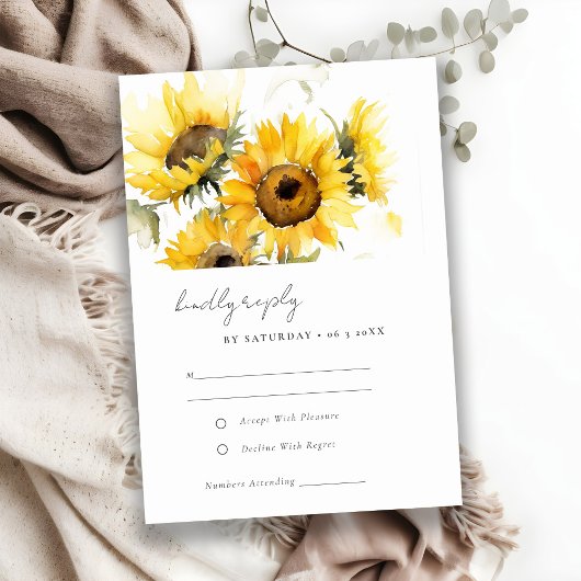 Minimal Boho Rustic Sonnenblume Wasserfarbenprägun RSVP Karte
