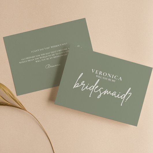 Minimal Boho Sage Green Bridesmaid Vorschlag Card