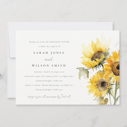 Minimal Boho Sonnenblume Hochzeit Probe Dinner Einladung (Vorderseite)