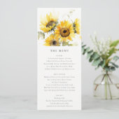 Minimal Boho Sunflower Rustic Wedding Menu Card Einladung (Stehend Vorderseite)