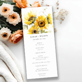 Minimal Boho Sunflower Rustic Wedding Programm