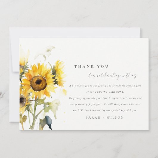 Minimal Boho Wasserfarbe Sonnenblume Rustikale Hoc Dankeskarte (Vorderseite)