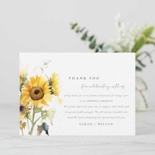 Minimal Boho Wasserfarbe Sonnenblume Rustikale Hoc Dankeskarte (Stehend Vorderseite)
