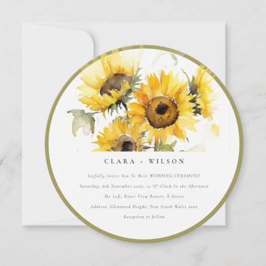 Minimal Boho Wasserfarbe Sonnenblume Rustikale Hoc Einladung (Vorderseite)