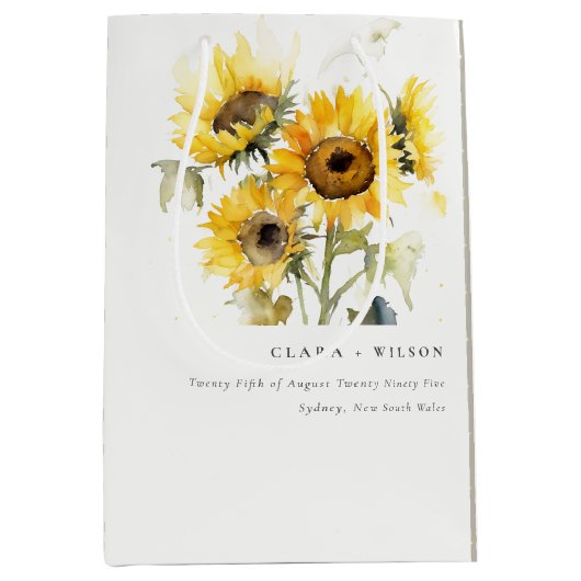 Minimal Boho Wasserfarbe Sonnenblume Rustikale Hoc Mittlere Geschenktüte (Vorderseite)