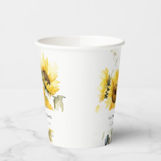 Minimal Boho Wasserfarbe Sonnenblume Rustikale Hoc Pappbecher (Links)