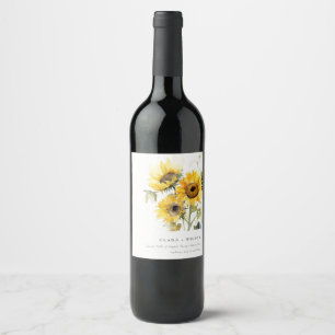 Minimal Boho Wasserfarbe Sonnenblume Rustikale Hoc Weinetikett